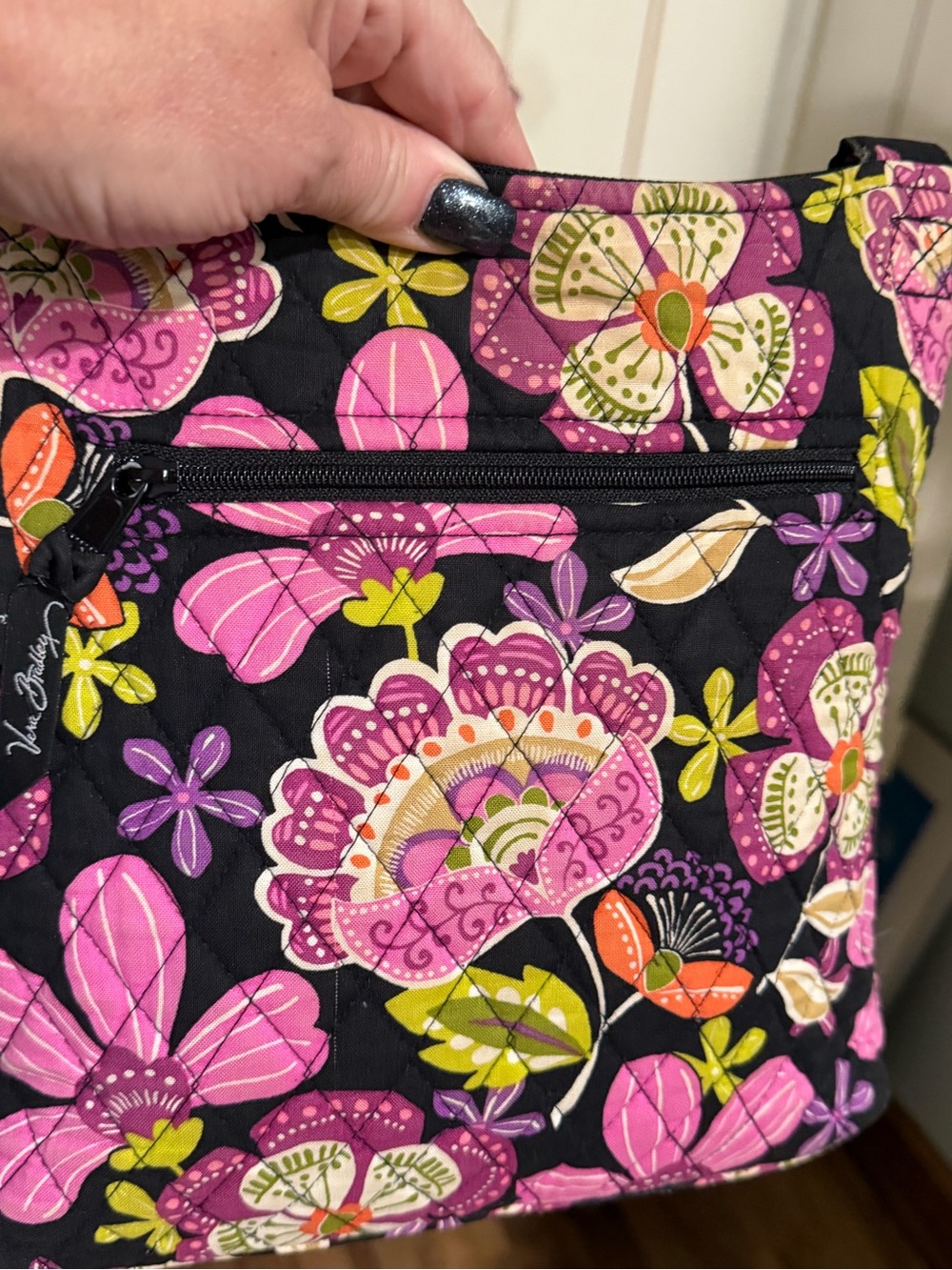 Vera Bradley Black Crossbody with Pink Floral Print - Picture 2 of 6